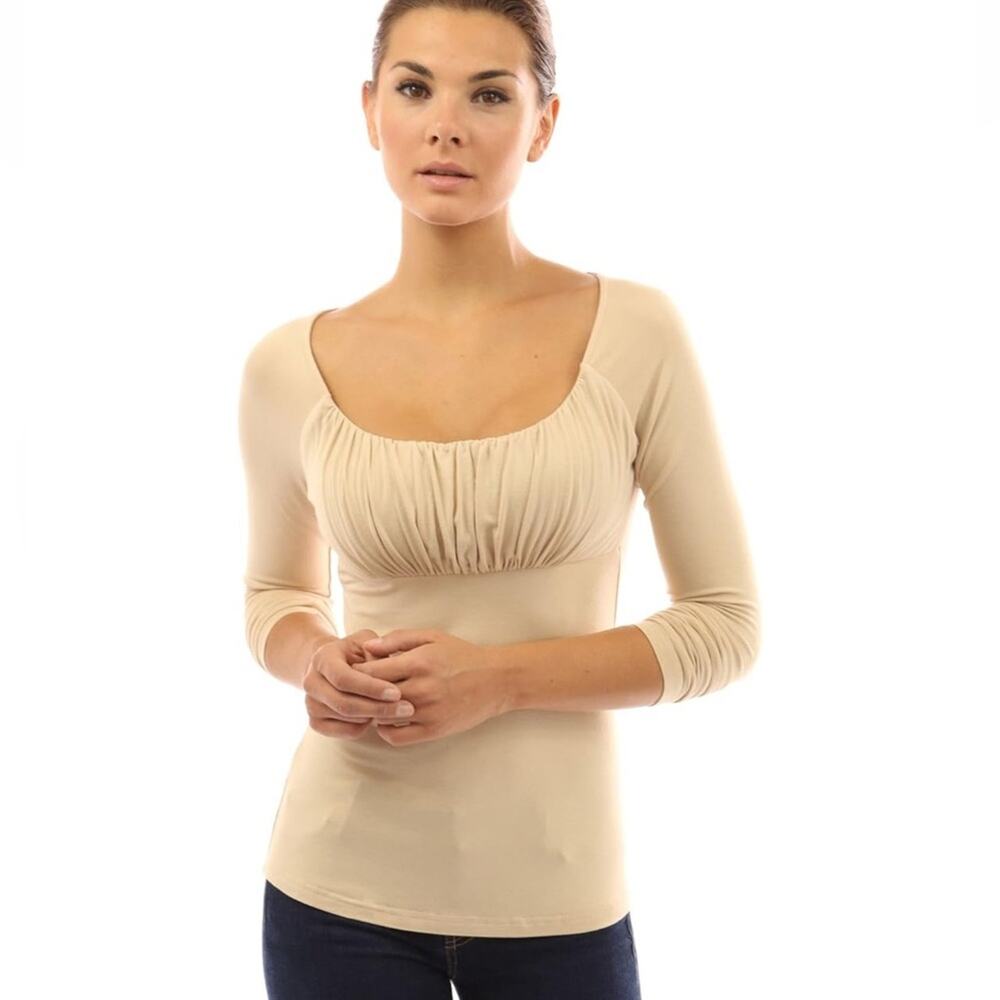 NEW PattyBoutik Smocked Gathered Princess Bodice Scoop Neck Long Sleeve Top NWT
